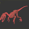 Pink Dinosaur Skeleton Model In Walking Pose With Dark Background And Reflective Surface