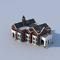 Red Brick Building With Black Roof Clock Tower White Trim And Porch