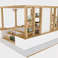 Commercial Retail Food Display Equipment With Wooden Shelves Coffee Beans Jars Fruits And Bread