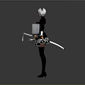 White Haired Female Character With Black Outfit Holding Mechanical Creature And Yellow Object