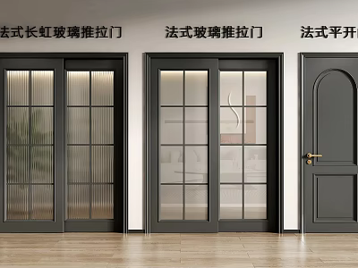 French Style Sliding Doors With Fluted Glass And Clear Glass For Home Interior Design 3d model