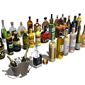 Various Wine Bottles and Wine Glasses Collection with Different Colors Styles and Types