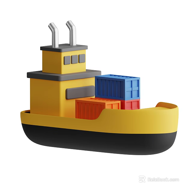 Yellow Container Ship 3D Model With Gray Superstructure And Colorful Containers 3d model 