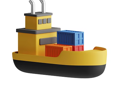 Yellow Container Ship 3D Model With Gray Superstructure And Colorful Containers 3d model