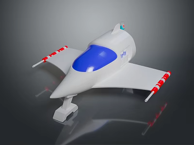 White Model Airplane With Blue Cockpit Red White Striped Wings And Stand 3d model