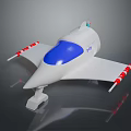 White Model Airplane With Blue Cockpit Red White Striped Wings And Stand
