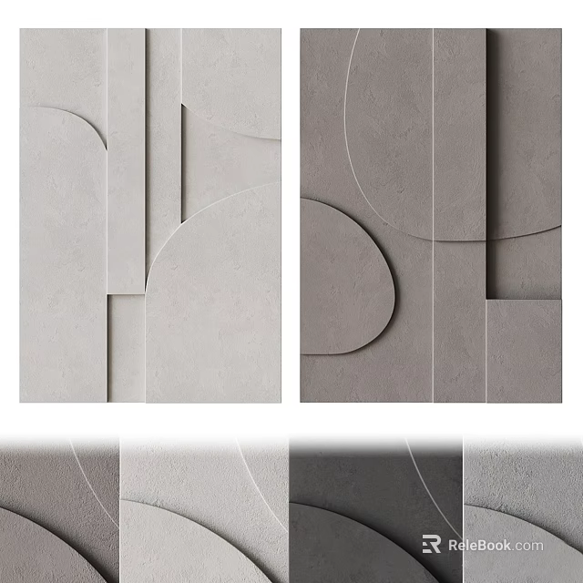 Modern Minimalist Photo Wall with Concrete Geometric Shapes Abstract Curves and Rectangles Decor 3d model 