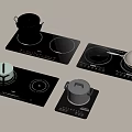 Kitchen Appliances Featuring Multiple Black Induction Cooktops with Pots and Pans 3d model