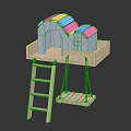 Colorful Roof Gray Toy House With Wooden Platform Ladder And Swing