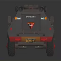 Armored Military Vehicle With Black Exterior Red Wheels POLISI Logo And Roof Equipment