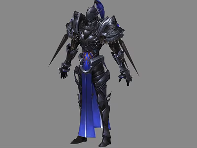 Fantasy Warrior Game Movie Character in Black Armor with Blue Cape and Spikes 3d model