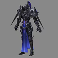 Fantasy Warrior Game Movie Character in Black Armor with Blue Cape and Spikes