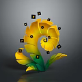 Spiral Plant With Yellow Green Gradient Leaves And Black Square Ornaments With Yellow Centers