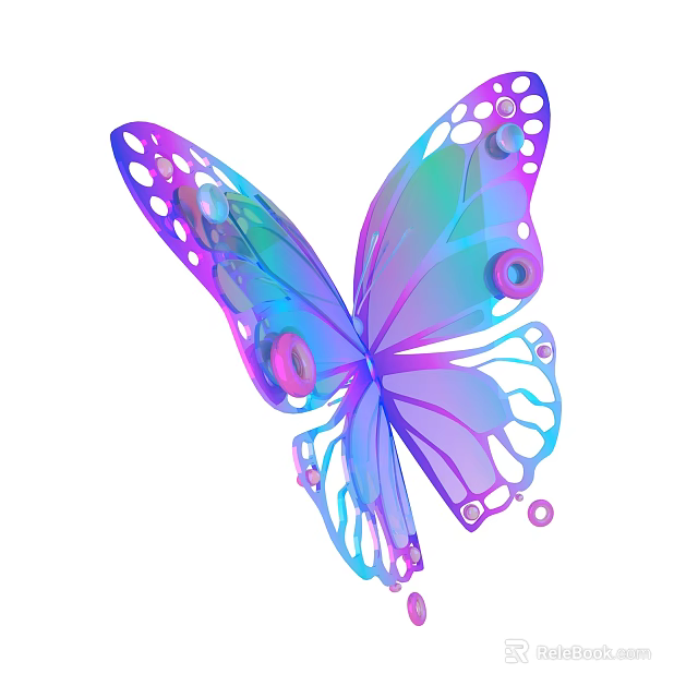 Butterfly Shaped Decorative Ornament Set With Iridescent Wings And Circular Accents 3d model 