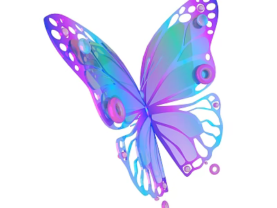 Butterfly Shaped Decorative Ornament Set With Iridescent Wings And Circular Accents 3d model