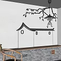 Traditional Chinese Leisure Chair Interior With Clay Pots And Branch Pendant Light