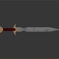 Detailed Decorative Knife With Red Handle Silver Blade And White Engravings