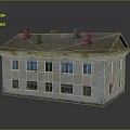 Old Worn House Model With Multiple Chimneys Light Colored Walls And Metal Roof 3d model