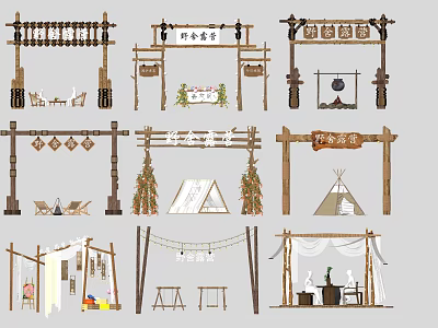 New Chinese Camping Area Gate Camping Farm Gate Tent Camping Gate Camping Equipment Camping Tent Village Gate 3d model