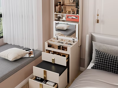 Modern Dressing Table With Mirror And Storage Drawers In Bedroom Space 3d model
