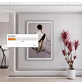 Modern Female Back Portrait In White Wall Interior With Red Plant And Floor Lamp