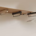 Modern Closet Interior Featuring Wooden Shelf Black Hooks And Metal Hangers