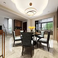 Modern Elegant Dining And Living Space With Marble Floor Round Dining Table And Stylish Chandelier