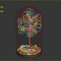 Green Tree Inside Transparent Glass Dome With Green Grass Orange Sand On Blue Base
