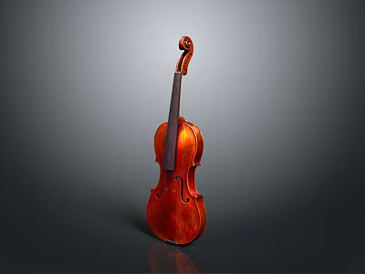 Red Wooden Violin with Classic Curved Body in Gray Background 3D Rendered Model 3d model