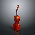 Red Wooden Violin with Classic Curved Body in Gray Background 3D Rendered Model