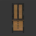 Stylish Wooden Cabinet With Upper Glass Doors Dark Frame Lower Drawers And Metal Handles