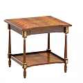Vintage Wooden Side Table with Square Top and Lower Shelf and Gold Accents on Legs