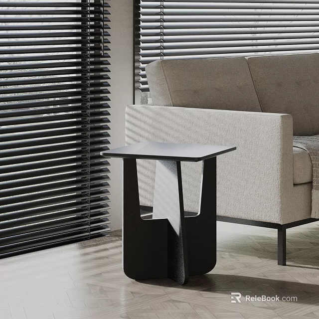 Stylish Modern Living Room Interior With Black Side Table Sofa And Window Blinds 3d model 