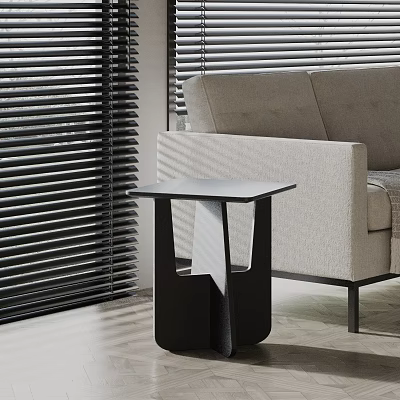 Stylish Modern Living Room Interior With Black Side Table Sofa And Window Blinds 3d model