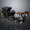 Vintage Horse Drawn Carriage with White and Brown Horses Black Top Classic Wheels