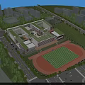 Modern School Building Design With Green Roof Sports Field And Surrounding Trees
