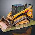 CAT Yellow Tracked Skid Steer Loader Model Displayed On Green Base With Gray Background 3d model