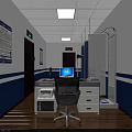 Monitoring Room Interior With Computer Desk Chair And Wall Charts
