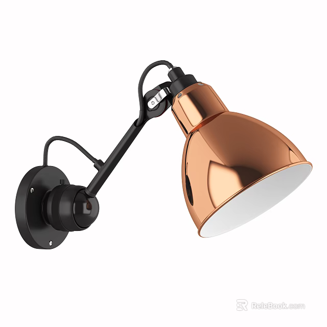 Modern Adjustable Wall Lamp With Copper Shade And Black Arm Base 3d model