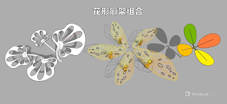 Flower Shaped Pergola Combination With Decorative Design For Outdoor Garden 3d model 