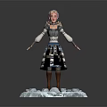 Female Character In Blue White Patterned Dress Standing On Ice Snow Platform