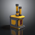 Yellow Gray Industrial Mechanical Component With Cylindrical Pipes Square Base And Panel 3d model