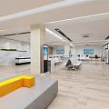 Modern Service Hall Interior With Waiting Seats Service Windows Information Display And Wooden Flooring