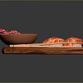 Fresh Salmon Sushi And Octopus In Bowl With Chopsticks On Wooden Board