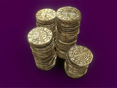 Elegant Gold Jewelry Pieces With Cross Symbols Stacked On Purple Background 3d model