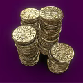 Elegant Gold Jewelry Pieces With Cross Symbols Stacked On Purple Background
