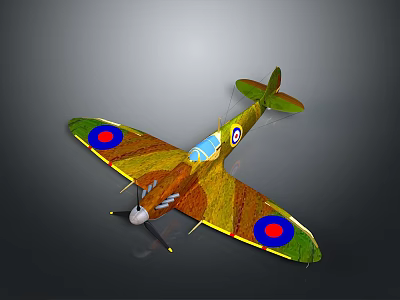 Camouflage Aircraft Model With Brown Yellow Paint And Red Blue Wing Markings 3d model