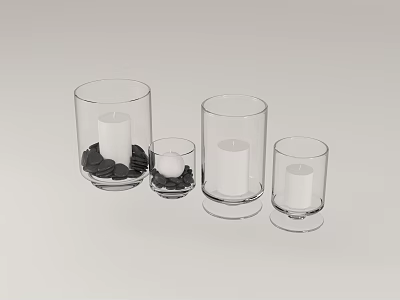Minimalist Glass Containers With Candles And Black Stones 3d model