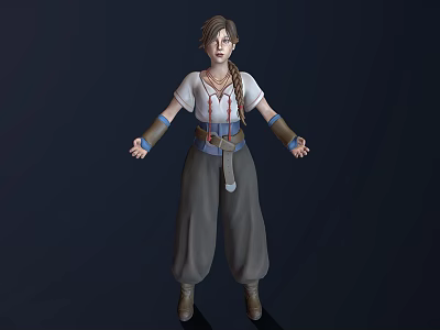 Woman With Braided Hair Wearing White Top Gray Pants And Wristbands Standing Pose 3d model