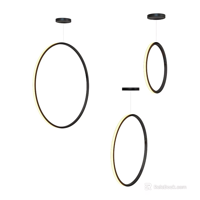 Modern Circular Pendant Lights With Black Frames And Golden Illumination Hanging Design 3d model 